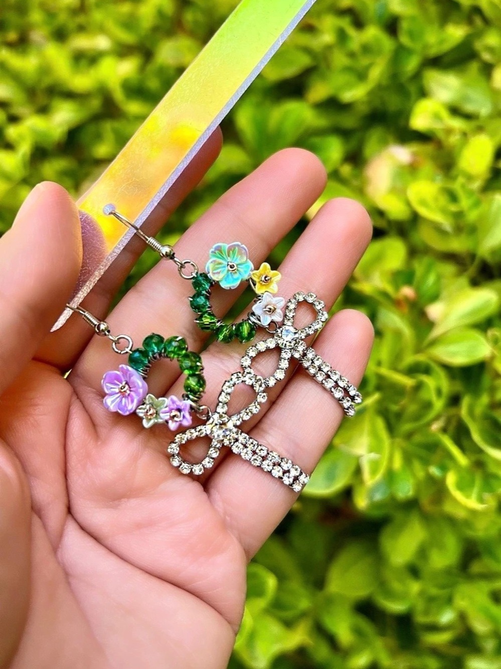 Handmade Floral Rhinestone Bow Jewelry